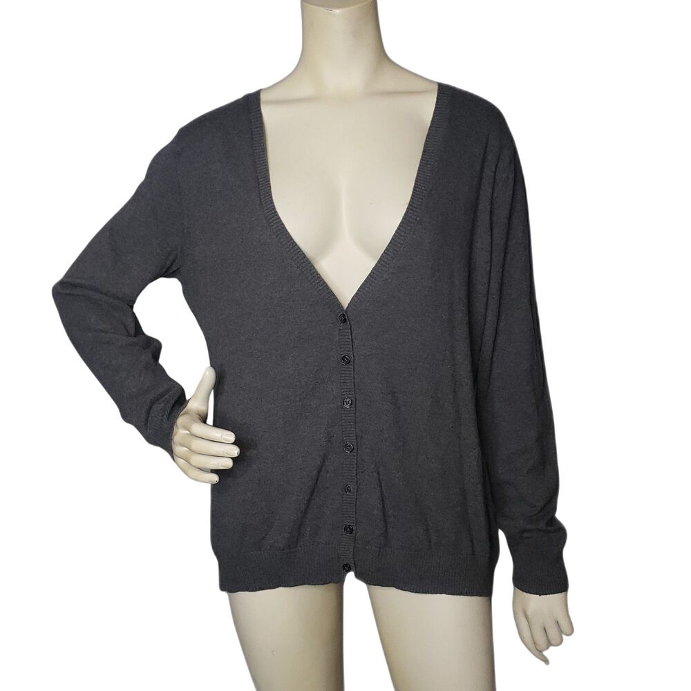 Old Navy Charcoal Gray Cotton Deep V Neck Cardigan Sweater Womens Size XL